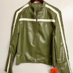 Women's Faux Leather Moto Biker Racing Jacket
